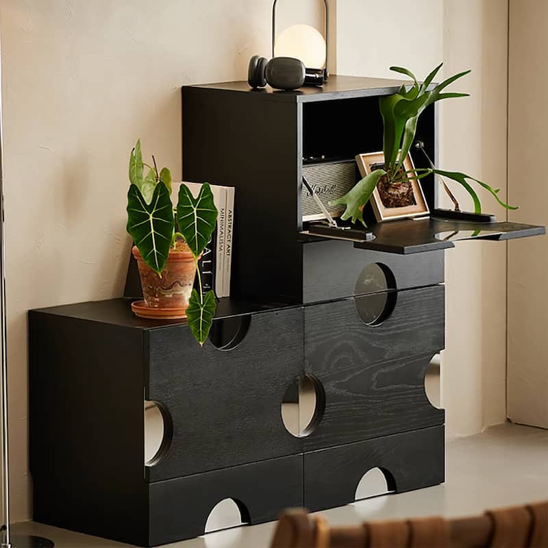Modern Black freely combinable TV cabinet with storage, Solid Wood, Night Stands & Cabinets, 1-4 Pieces for Optional