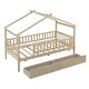 preview thumbnail 3 of 7, Natural Wooden Twin Bunk Bed Classic House-shape Bed w/ Drawers Unisex
