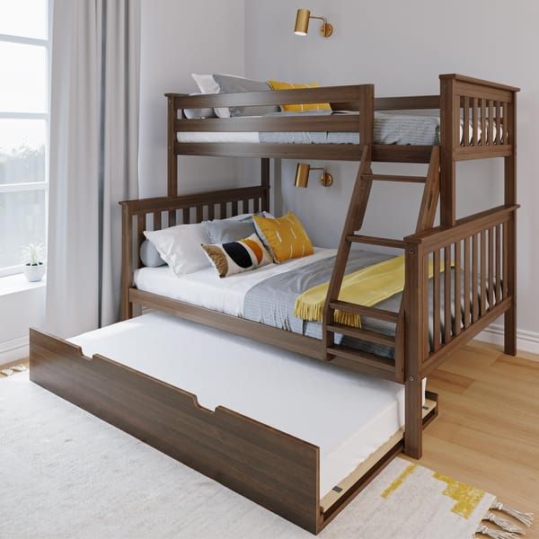 slide 2 of 13, Max and Lily Twin over Full Bunk Bed with Trundle Bed Walnut