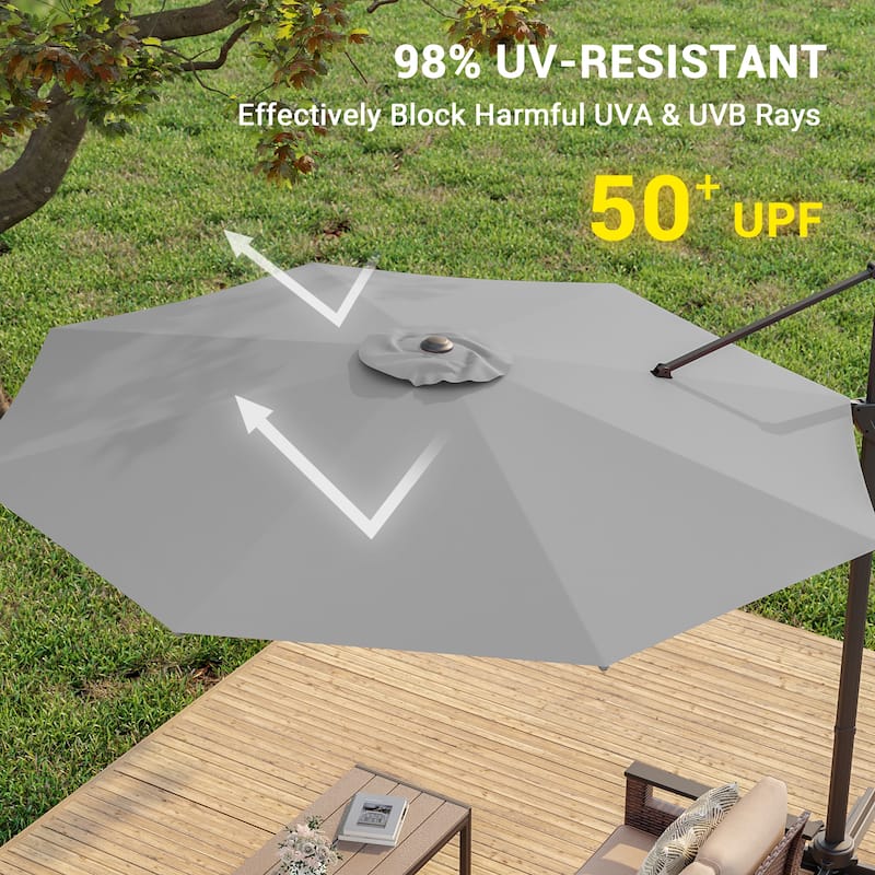 BONOSUKI 10FT Cantilever Patio Umbrella, Ultimate Outdoor Comfort with 360° Rotation and Canopy Angle Adjustment