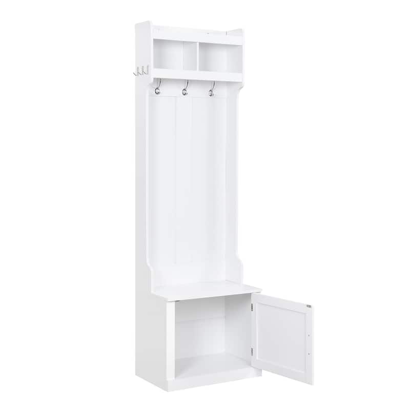 Multi-functional Wood Coat Rack with Cabinet and 6 Hanging Hooks