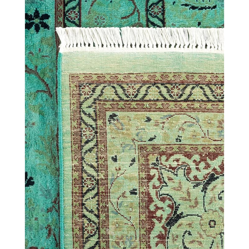 Overton Hand Knotted Wool Vintage Inspired Modern Contemporary Overdyed Green Area Rug - 10' 1" x 14' 2"