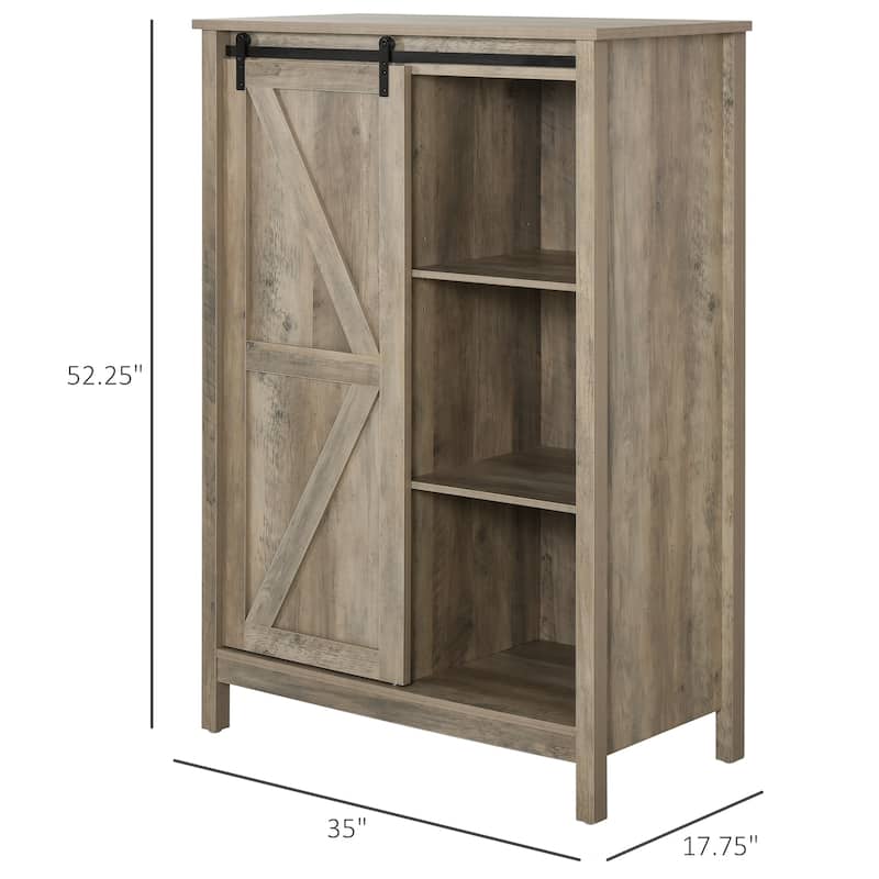 HOMCOM Cupboard Storage Cabinet/Home 3-Tier Organizer with Barn Door, and Adjustable Shelf - 35*17.75*52.25