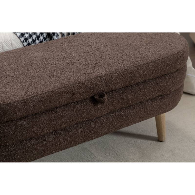 Boucle Fabric Storage Bench Bedroom Bench With Wood Legs For Living Room Bedroom Indoor