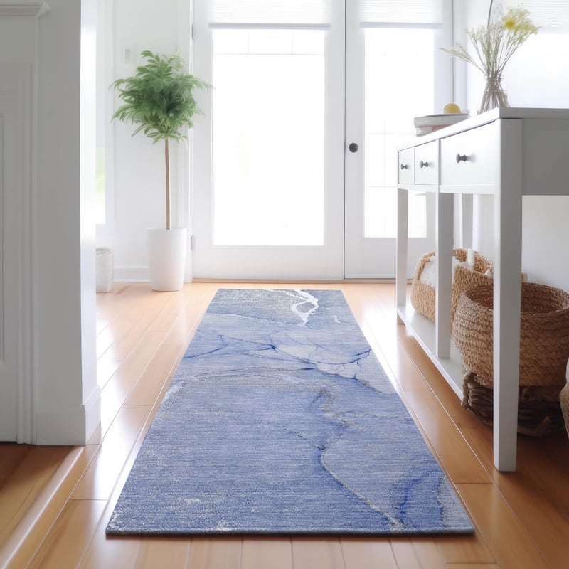 Premium Washable Super Soft Abstract Contemporary Mayfield Rug - Blue - 2' 3" x 7' 6" - Runner