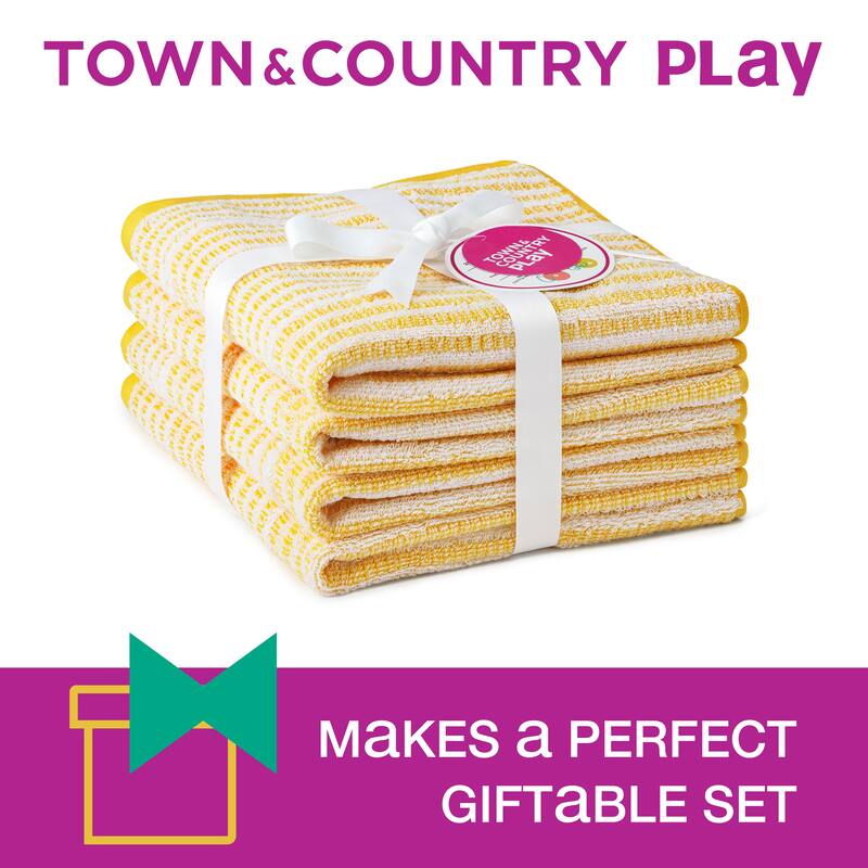 TOWN & COUNTRY PLAY 4-Piece Striped Reversible Terry Brights Washcloth Set, 13x13-Inch, 100% BCI Cotton - 13"x13"