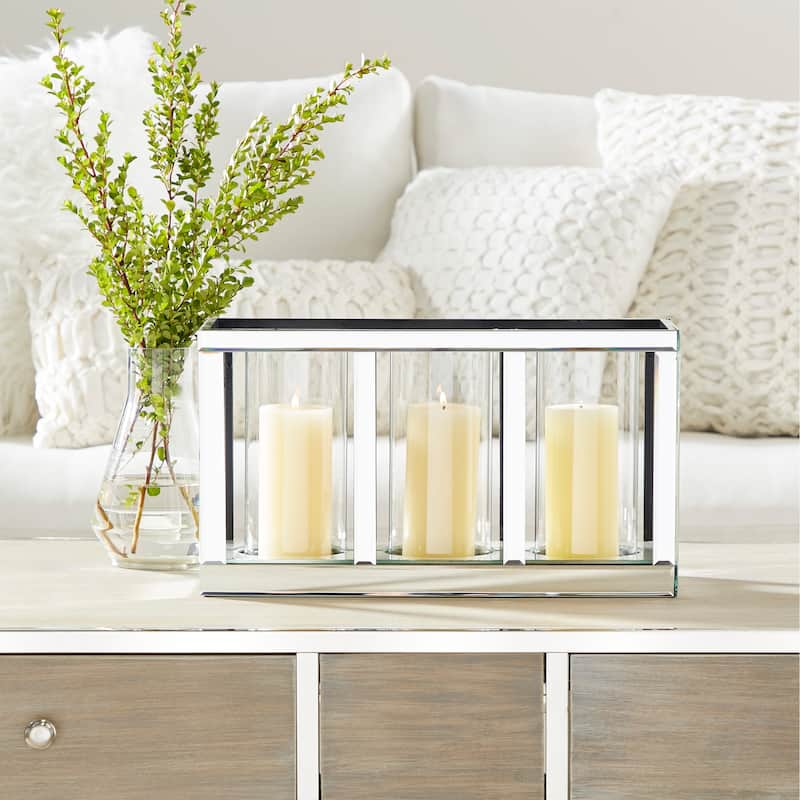 Glass Pillar Candle Holder with Floating Crystals - 7"W x 18"L x 10"H - Silver - 3 Sleeve Candelabra