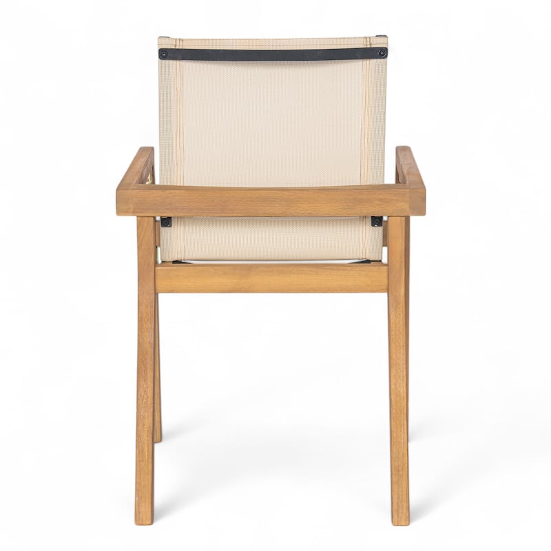 Outdoor 2 Piece Wooden Armrest Dining Chair with Mesh Backrest for Dining Room Kitchen Bedroom Living Room