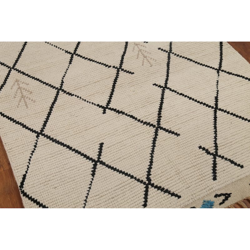Moroccan Oriental Runner Rug Handmade Wool Carpet - 4'1"x 13'4"