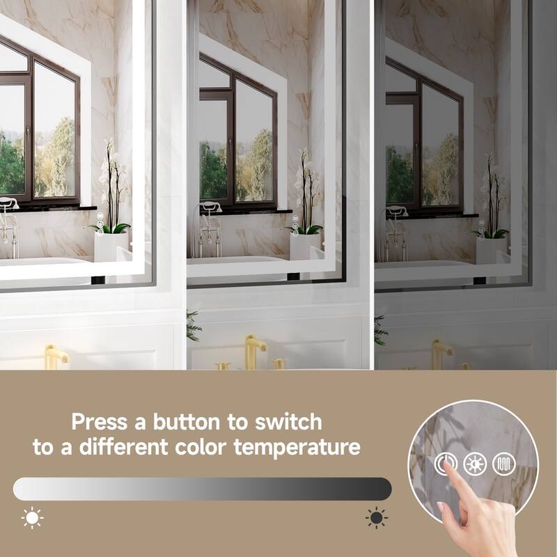 Modern LED Bathroom Mirror with Adjustable Color Temperature and Anti-Fog Dimmable Light - 40” x 32” x 0.16”