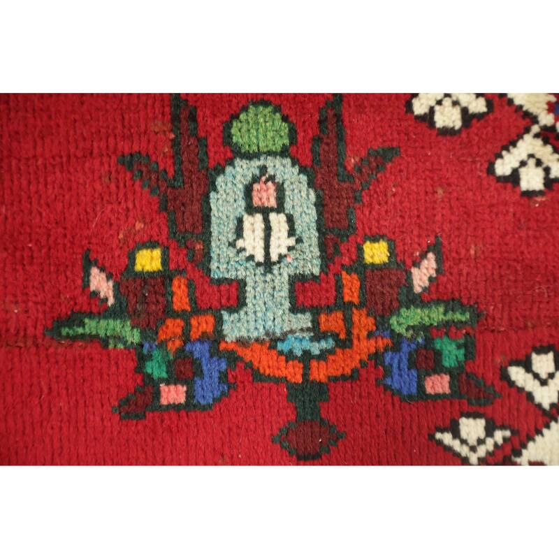 Hand Knotted Oriental 100% Wool Carpet Traditional Geometric Red Shiraz Area Rug - 5' 0'' X 3' 1''