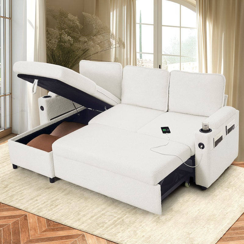 Convertible Sleeper Sofa 3-in-1 Pull Out Sectional Sofa Bed L/U-Shaped Couch with Storage Chaise