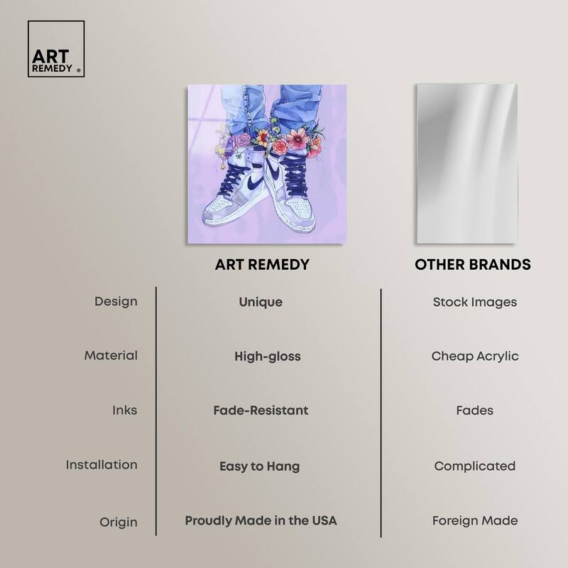 Lilac Floral Bloom Sneakers Acrylic by Art Remedy, Ready to Hang