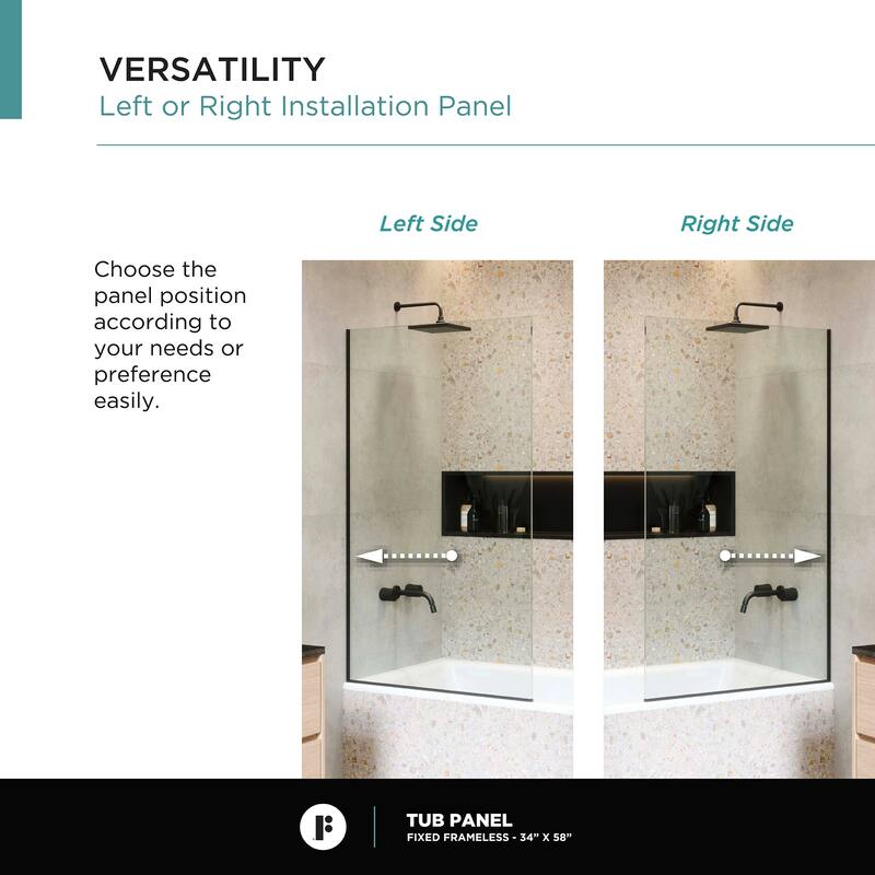 Full Frame Fixed Tub Clear Tempered Shower Glass Panel