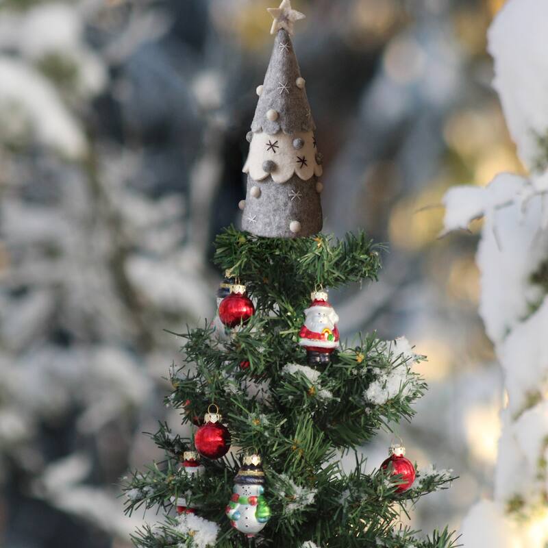Handcrafted Felt Christmas Tree Topper or Tabletop Decor, Set of 3 Red