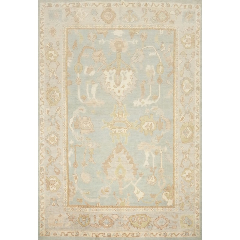 Hand Knotted Oriental 100% Wool Carpet Transitional All-Over Greys & Charcoal Oushak Area Rug - 9' 9'' X 8' 3''