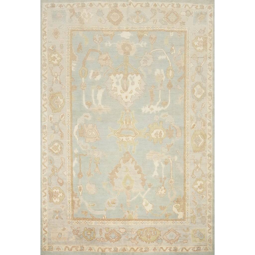 Hand Knotted Oriental 100% Wool Carpet Transitional All-Over Greys & Charcoal Oushak Area Rug - 9' 9'' X 8' 3''