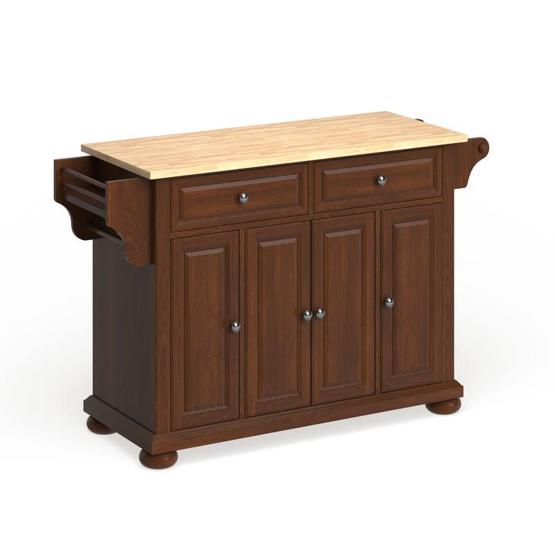 Crosley Alexandria Wood Top Full Size Kitchen Island/Cart in Classic Cherry Finish - 18"d x 51.5"w x 34"h - Stationary - Cherry - Wood