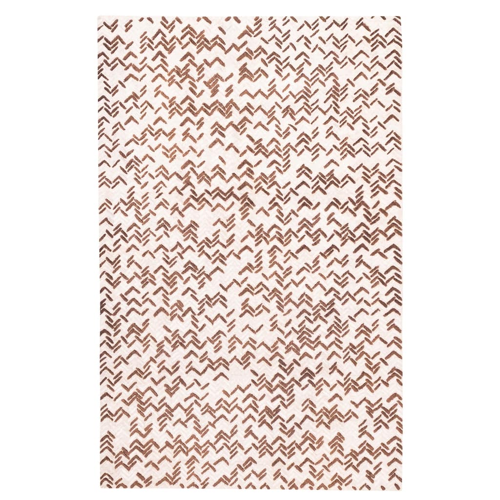 ECARPETGALLERY Hand-knotted Tangier Cream, Dark Brown Wool Rug - 5'2 x 8'2