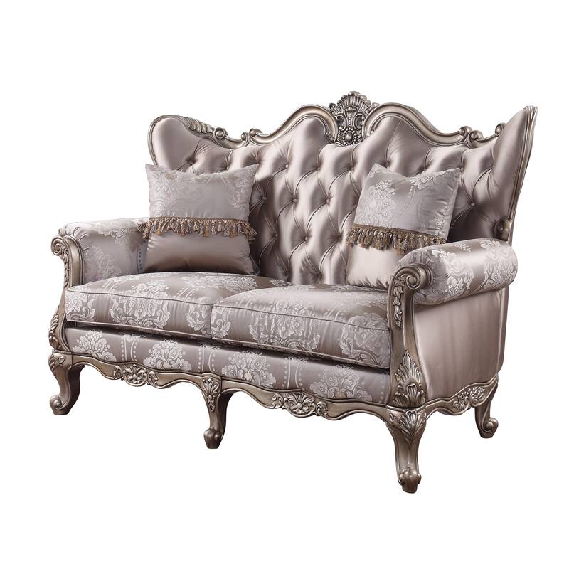 Hermione Champagne Button-Tufted Seatback with Floral Pattern Loveseat