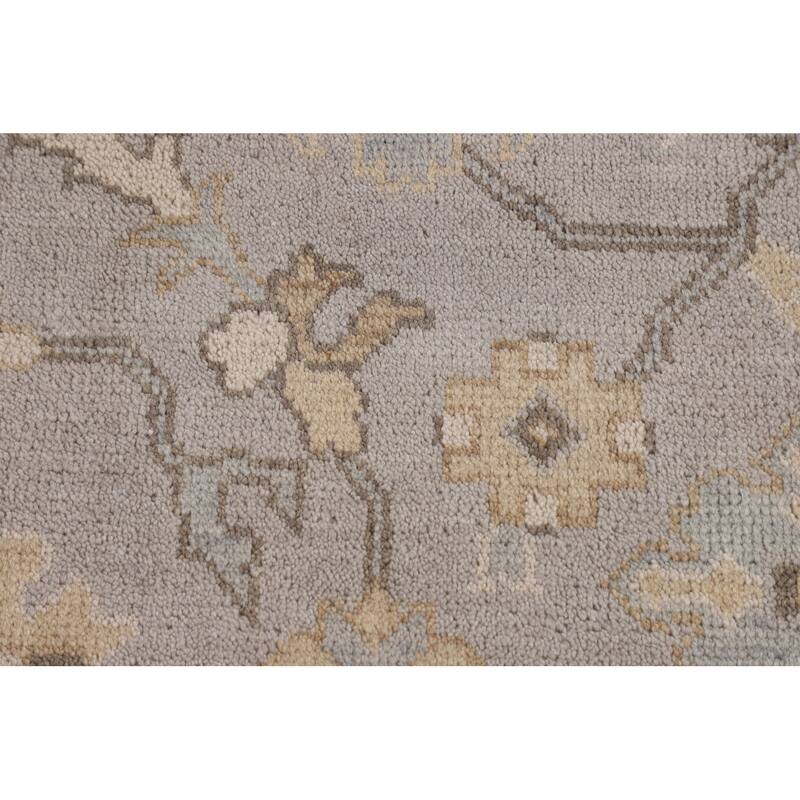 All-Over Gray Oushak Indian Area Rug Hand-Knotted Wool Carpet - 7'11"x 10'0"