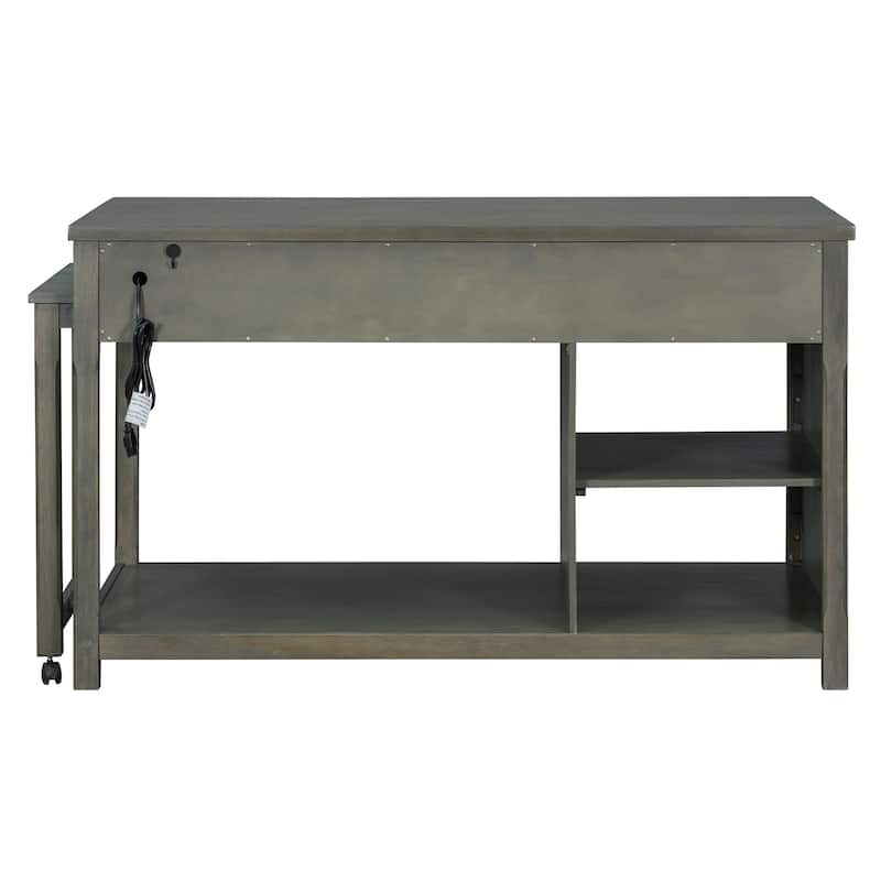 Extendable Kitchen Island with Built-In Power Outlets and Open Shelves
