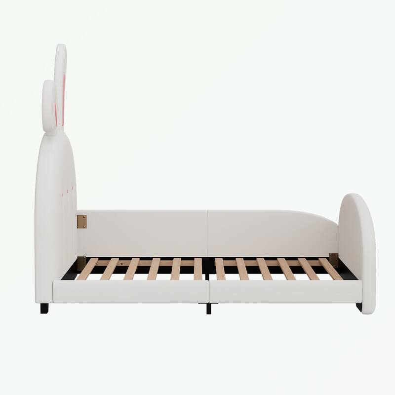 Twin size Upholstered Bed with Rabbit-Shape Headboard and Footboard