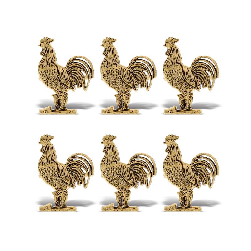 KitchaBon Rooster Gold Napkin Rings for Table Decor - Set of 6 - 2.5 x 1.75 x 1.65 inches