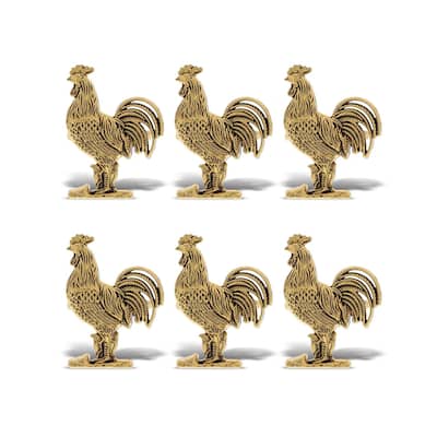 KitchaBon Rooster Gold Napkin Rings for Table Decor - Set of 6 - 2.5 x 1.75 x 1.65 inches