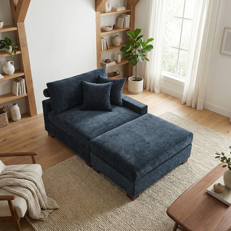 Oversized Chenille Modular Armchair And Ottoman Set Living Room Set