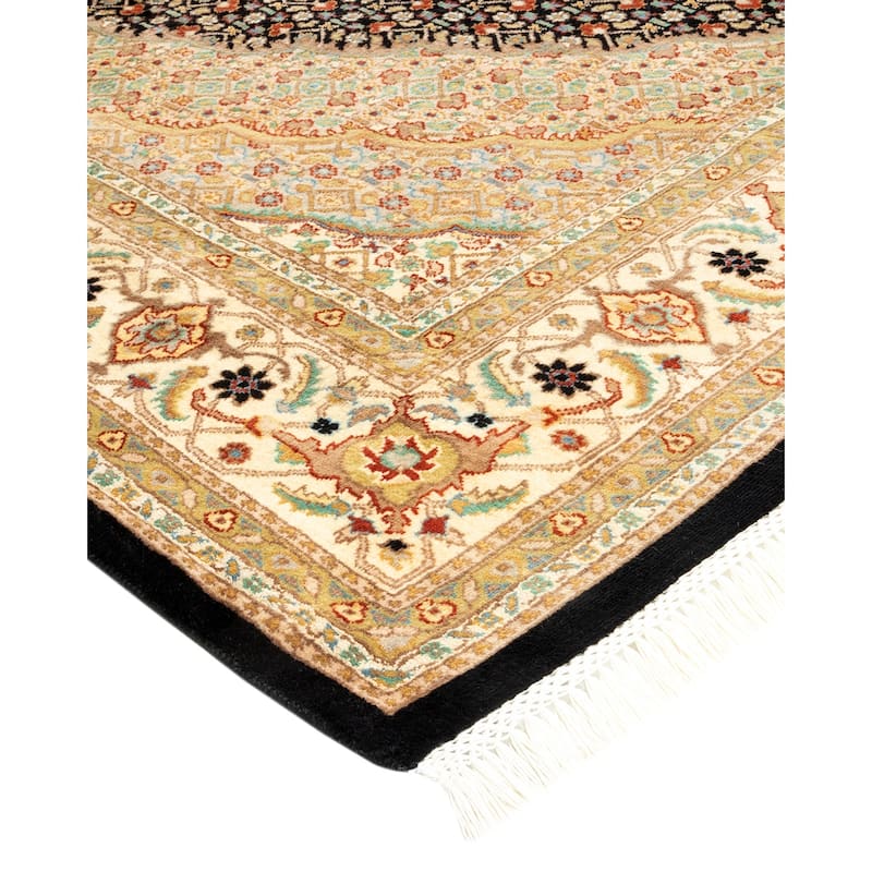 Overton Hand Knotted Wool Traditional Oriental Black Area Rug - 6' x 9'
