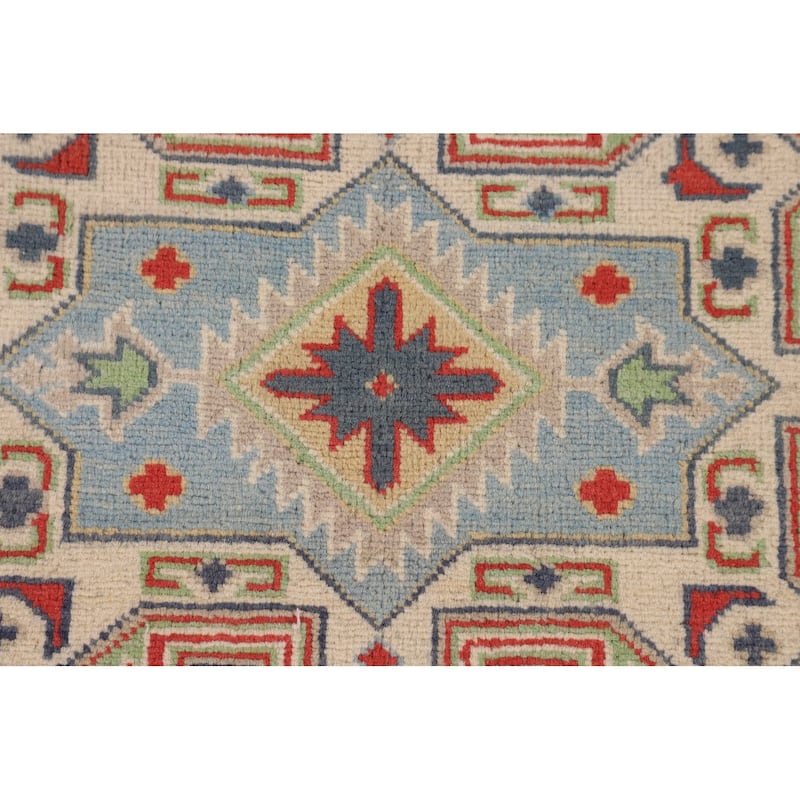Geometric Kazak Accent Rug Handmade Wool Carpet - 4'2" x 5'9"