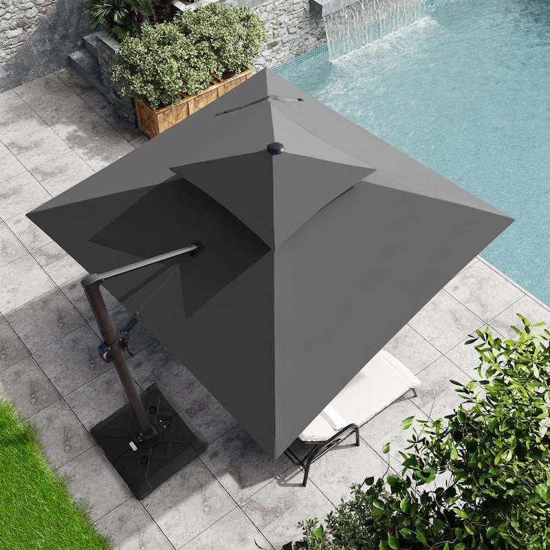 Outdoor 10FT Square Offset Cantilever Patio Umbrella 360-Degree Rotation
