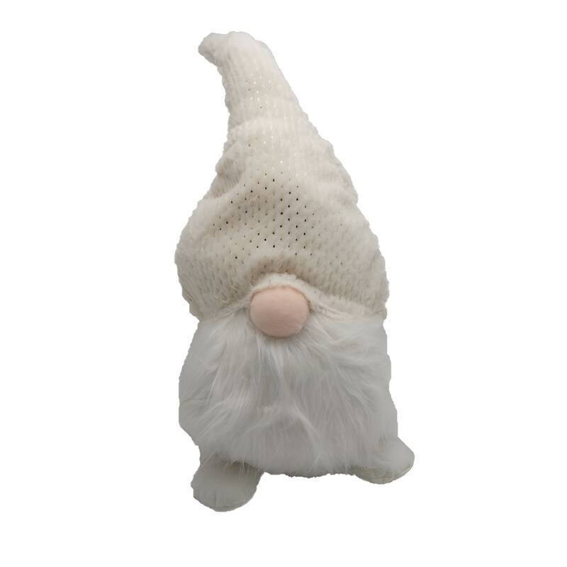 HomeRoots 28" White Fabric Christmas Standing Gnome Tabletop Sculpture - 7.87' X '28.25' X '7.87
