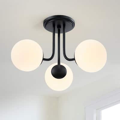 Harbridge 3-Light Globe Semi Flush Mount with Black Canopy - 20''W