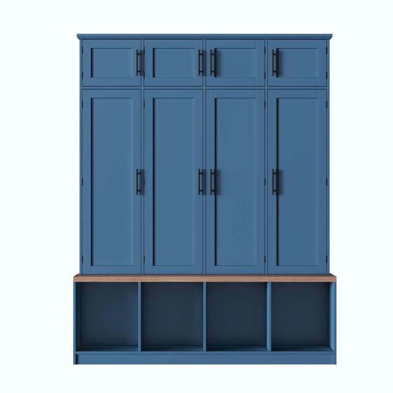 Farmhouse Hall Tree with 4 Hidden Hooks, Versatile Bench with 8 Doors