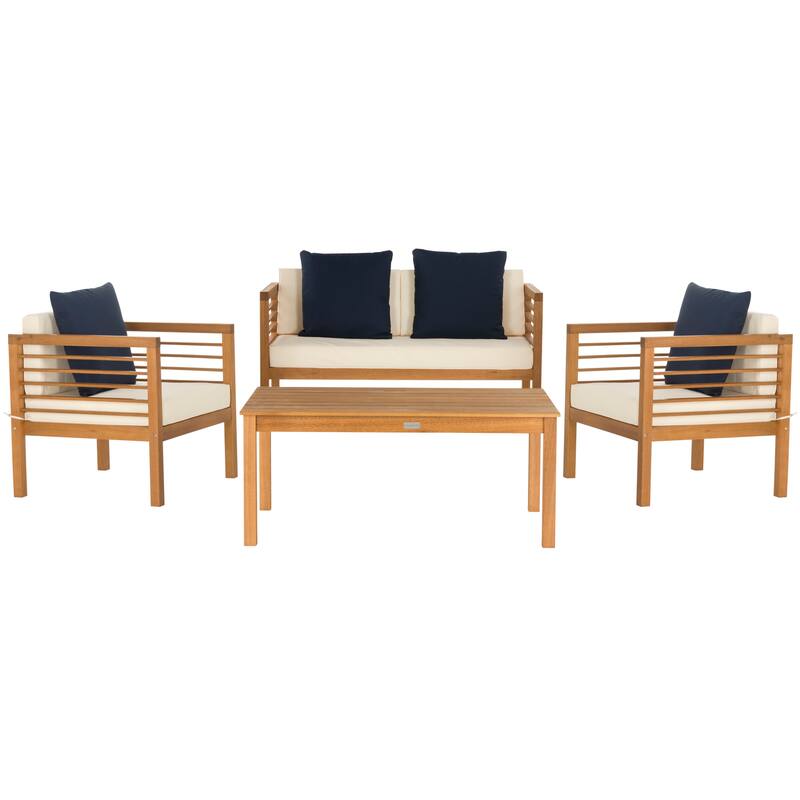 SAFAVIEH Outdoor Yoselin 4-Piece Set with Accent Pillow - 51W x 26D x 26H