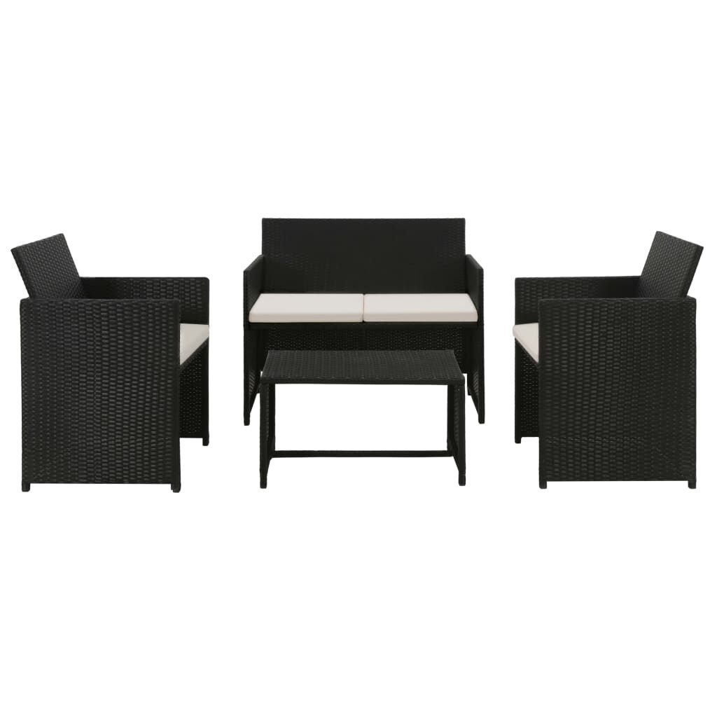 Vidaxl 4 Piece Patio Lounge With Cushions Set Poly Rattan Black 39.4" X 22" X 33.5"