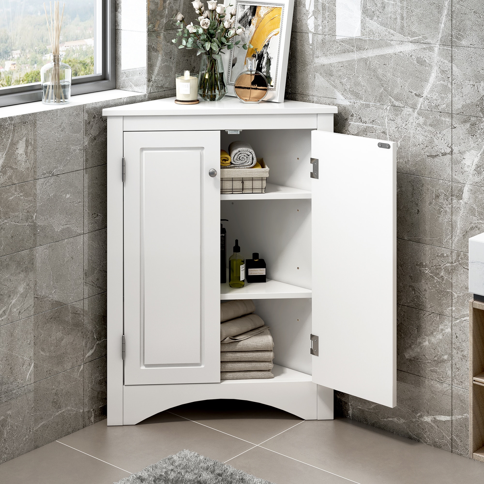 Sofucor Corner Storage Cabinet with Adjustable Shelves,Triangle Bathroom & Kitchen Organizer,Freestanding Floor Cabinet - N/A