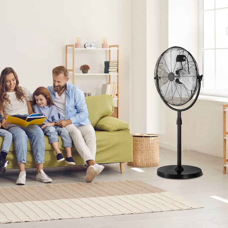 Black 65.62 ft Pedestal Fan with 3-Speed Adjustable Motor Air Delivery for Home and Office - 22.05” x 16.73” x 57.87”