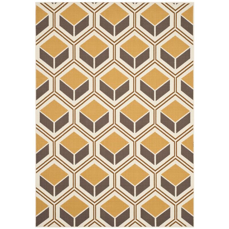 SAFAVIEH Hampton Stojka Modern Indoor/ Outdoor Waterproof Patio Backyard - 5' 1" x 7' 7" - Ivory/Camel - Rectangle