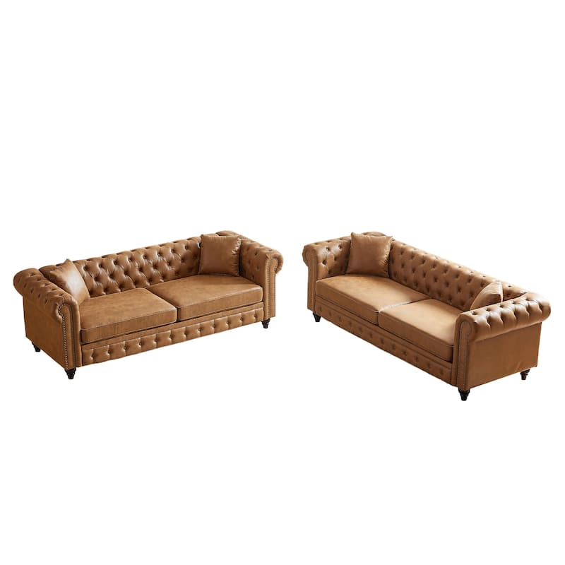 Classic Chesterfield Sofa with High-Density Cushions and Metal Accents