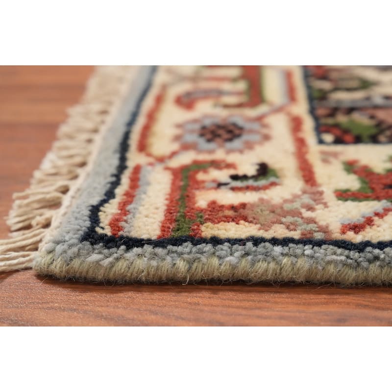 Hand Knotted Oriental 100% Wool Carpet Traditional Medallion Navy Blue & Blues Heriz (serapi) Area Rug - 3' 0'' X 2' 0''