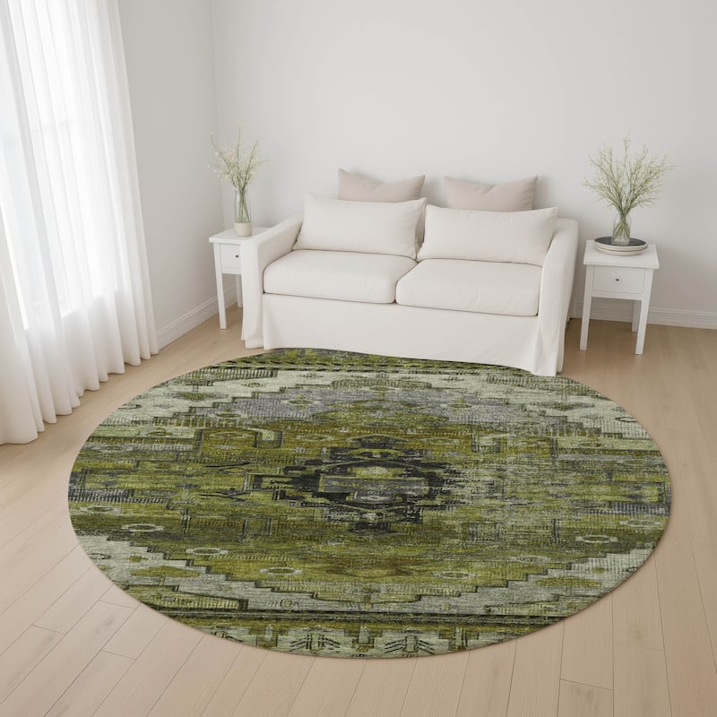 Premium Washable Super Soft Global Traditional Mayfield Rug - Olive - 8' x 8'