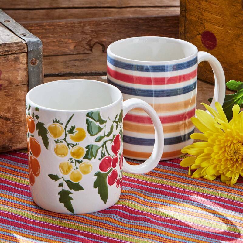 Heirloom Stripes Ceramic Mug 16oz Multicolor Dishwasher Safe Summer Drinkware 4in H x 3.75in L x 5in W