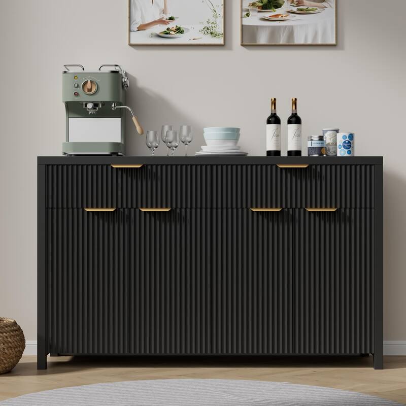55"Fluted Sideboard Buffet Cabinet with Storage Drawers and Adjustable Shelves