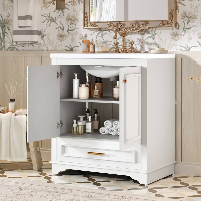 30'' Freestanding Bathroom Vanity with Single White Integrated Ceramic Sink - 30.5'' x 18.4'' x 33.9''