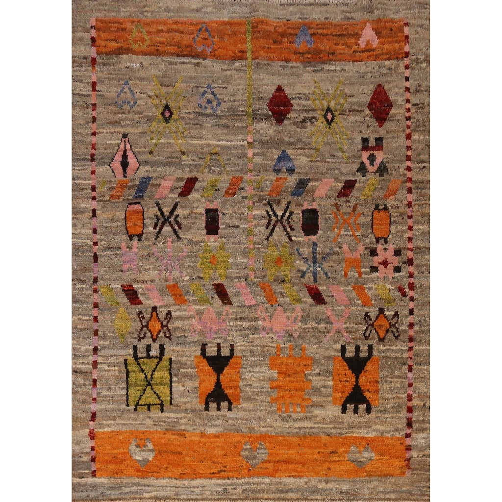 Geometric Moroccan Oriental Area Rug Handmade Brown Wool Carpet - 5'9" x 7'7"