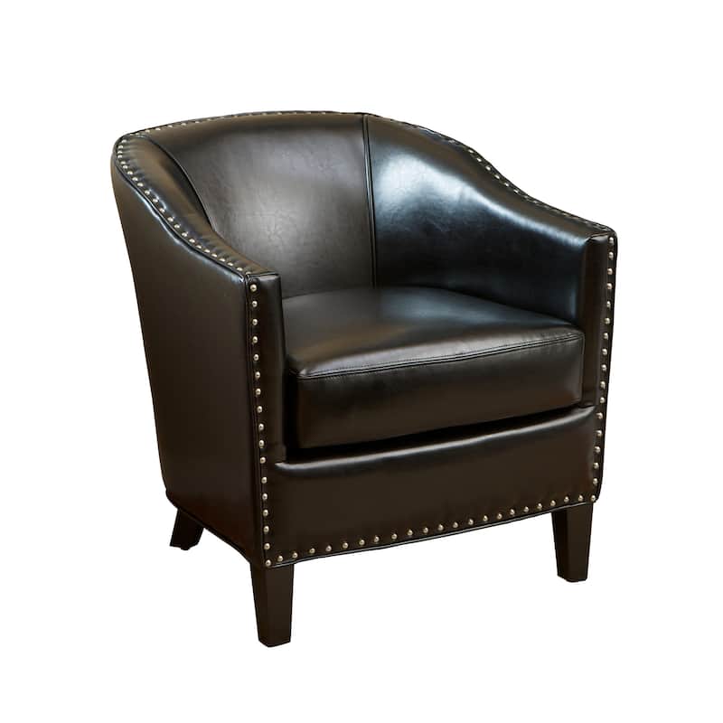 Roomfitters Faux Leather Club Chair with Nailhead Trim, Comfortable Cushioned Accent Armchair for Living Room Seating - Black