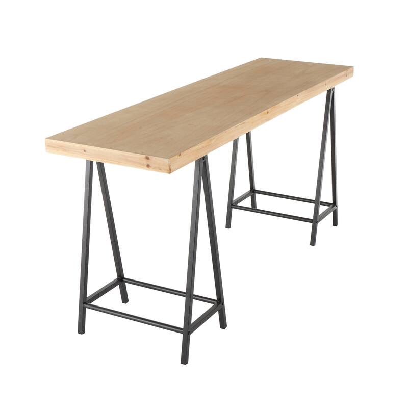 Brown Wooden Console Table with Black Metal Supports